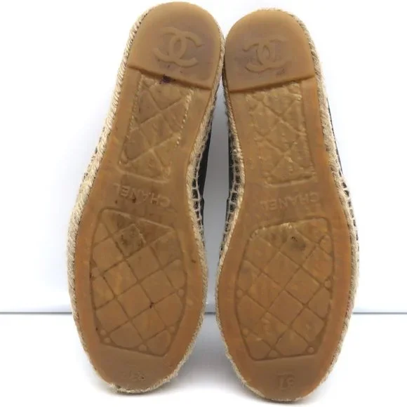 CHANEL CC ESPADRILLES BLACK LEATHER SIZE 37 - Picture 9 of 13